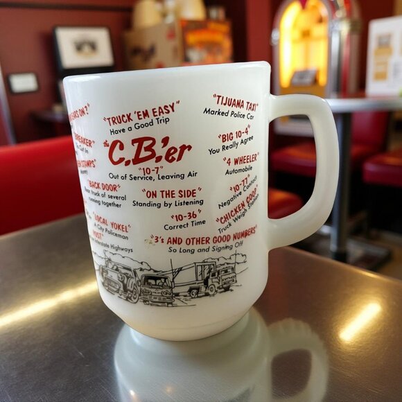 Vintage Fire-King CB’er Trucker Slang Milk Glass Mug – Anchor Hocking 1970s CB R - Picture 3 of 4
